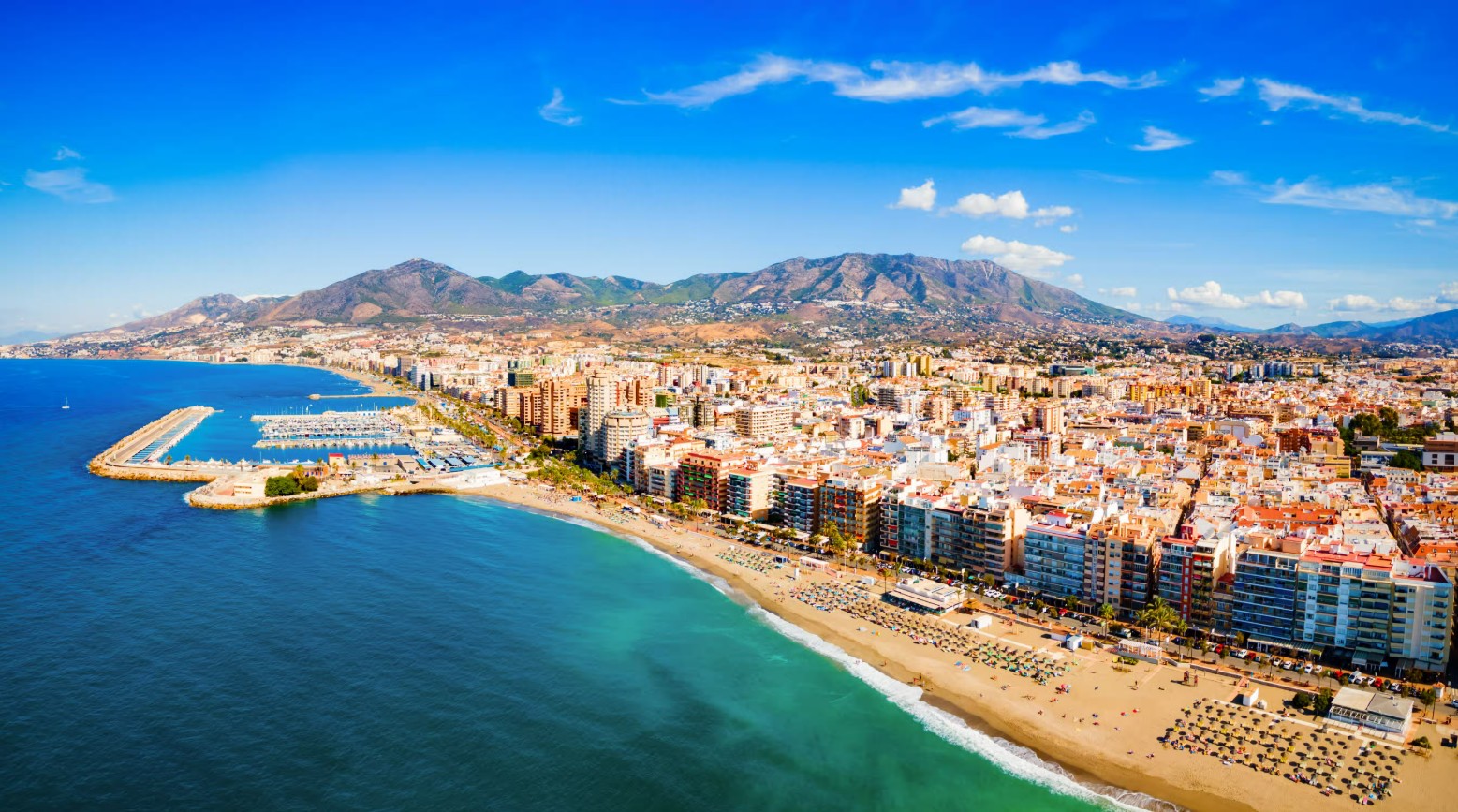 Malaga Spain Costa del Sol beach and palm trees